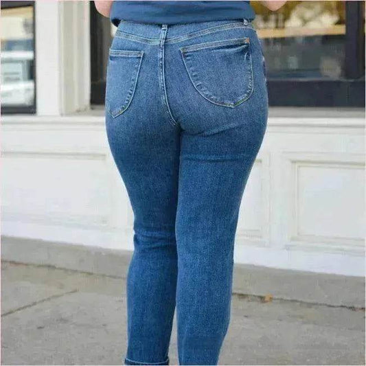 Women's Fashionable Simple High-grinding Elastic Plus Size Jeans - www.Shopthatapp.com
