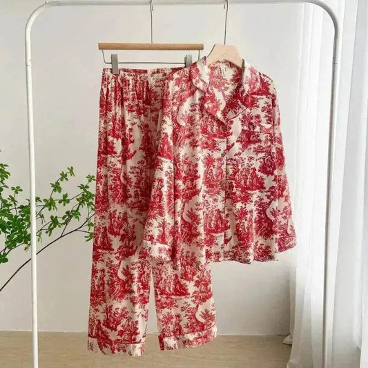 Women's Ice Silk Pajamas with New Ink Print Design: Long-Sleeved Homewear - www.Shopthatapp.com