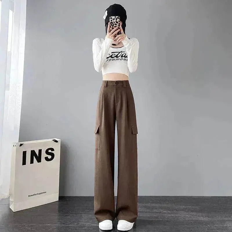 Women's Overalls High Waist Trousers Straight Casual Wide Leg Pants - www.Shopthatapp.com