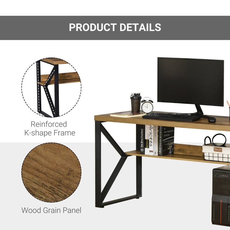 Workstation Computer Desk Table with Storage Shelf Steel Frame Black Brown - www.Shopthatapp.com