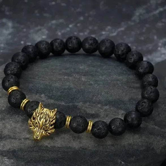 Asgard Crafted Grey Wolf Head And Lava Stone Bracelet - www.Shopthatapp.com