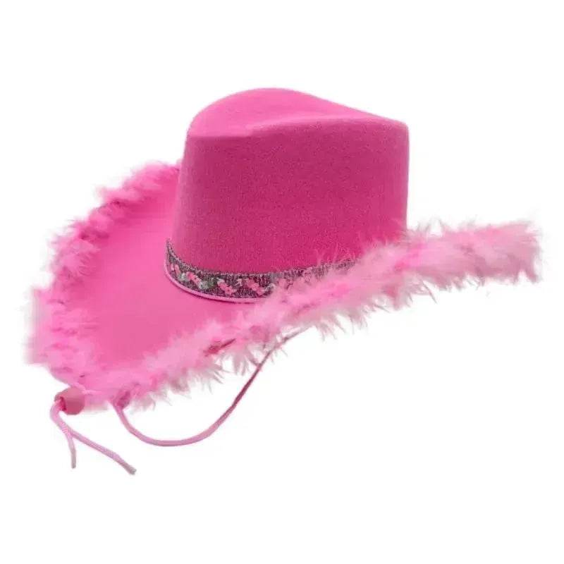 Trendy cowgirl hat Sequined Ribbon Upturned Eaves Raw Edge Denim Top Hat Pink Cowgirl Hat womens pink cowboy hat - www.Shopthatapp.com