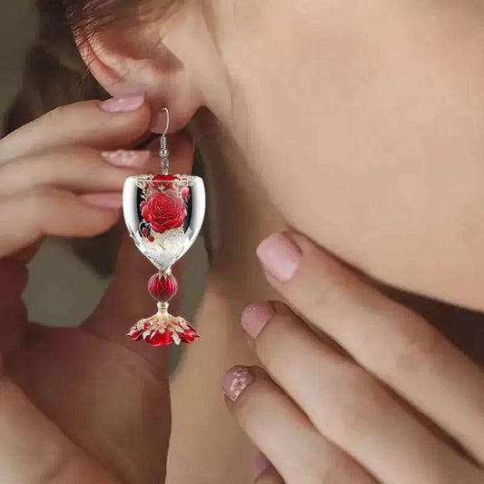 Valentine's Day Rose Wine Glass Acrylic Earrings - www.Shopthatapp.com