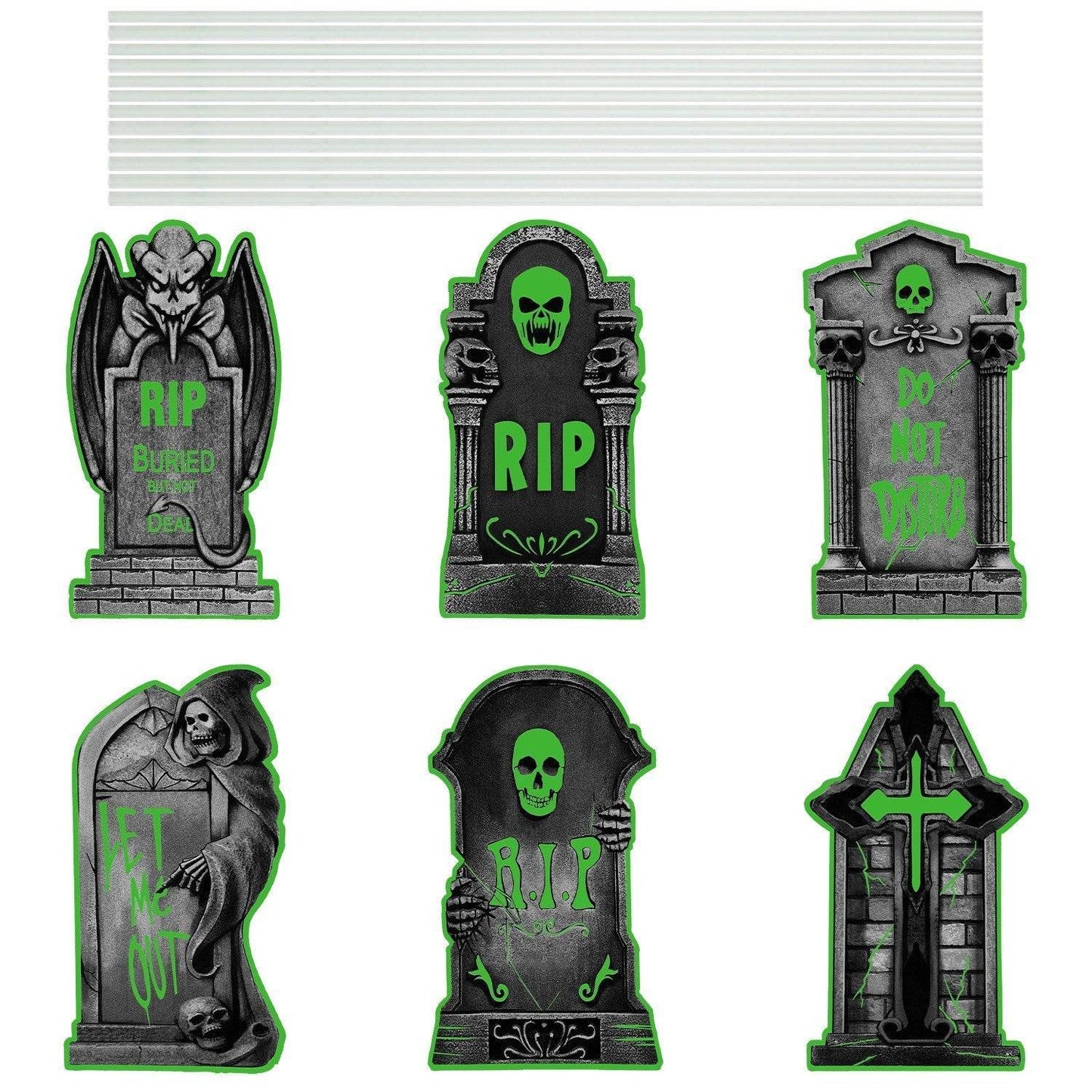 6Pcs Skull Or 6Pcs Tomb Or 5Pcs Black Cat Halloween Yard Sign Decorations Glow In The Dark For Haunted House Garden Yard And Scary Theme Party - www.Shopthatapp.com