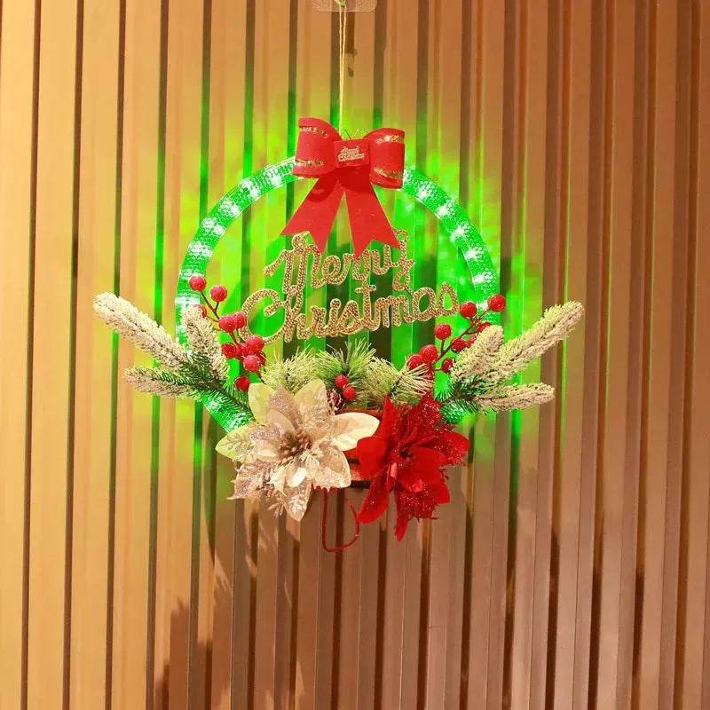 Christmas Luminous LED Light Garland Door Hanging wreaths Decorations - www.Shopthatapp.com