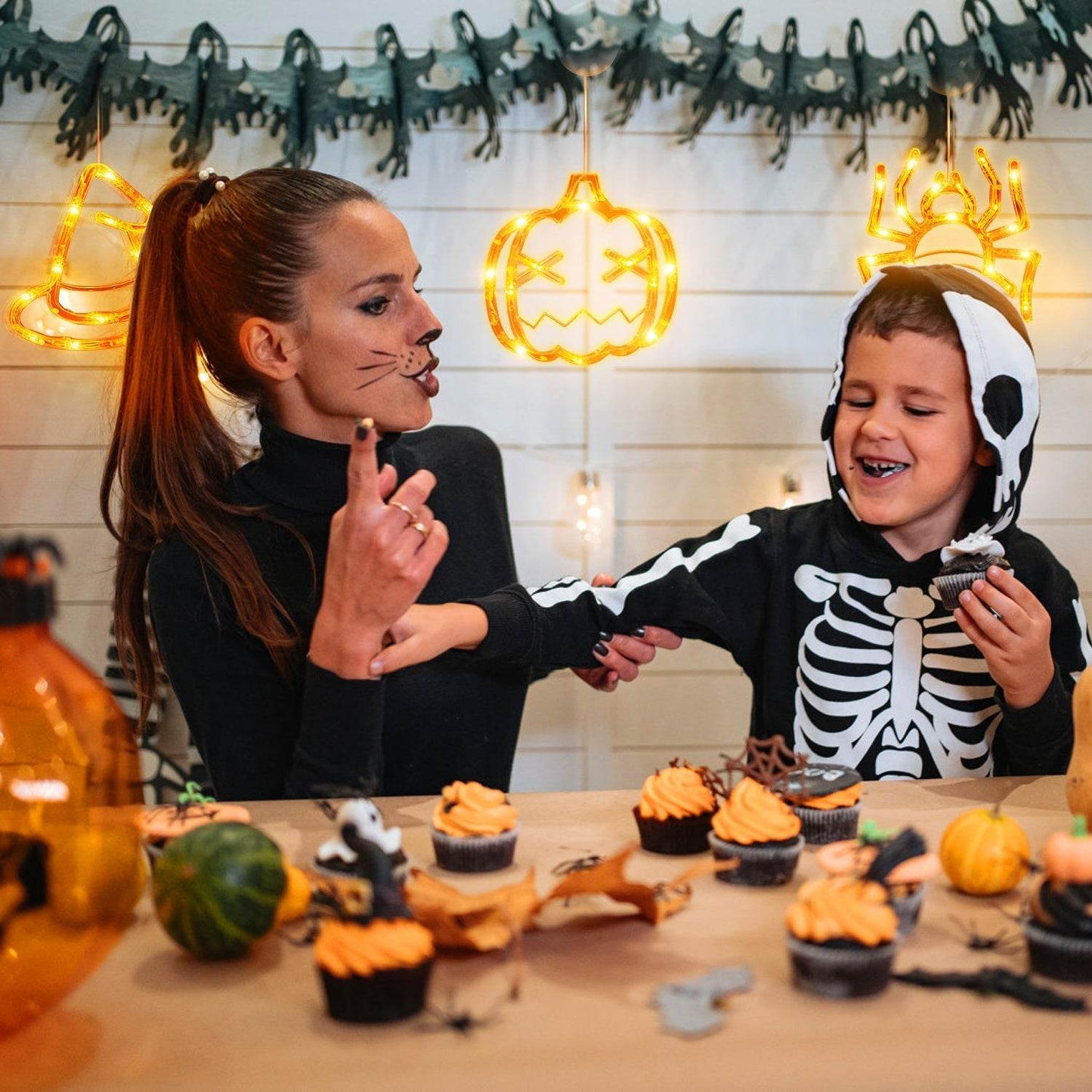 Set Of 3 Pack Halloween Window Light Spider Witch Hat Pumpkin With Orange Light Hanging Halloween Decoration Light With Suction Cup Hanging Holes - www.Shopthatapp.com