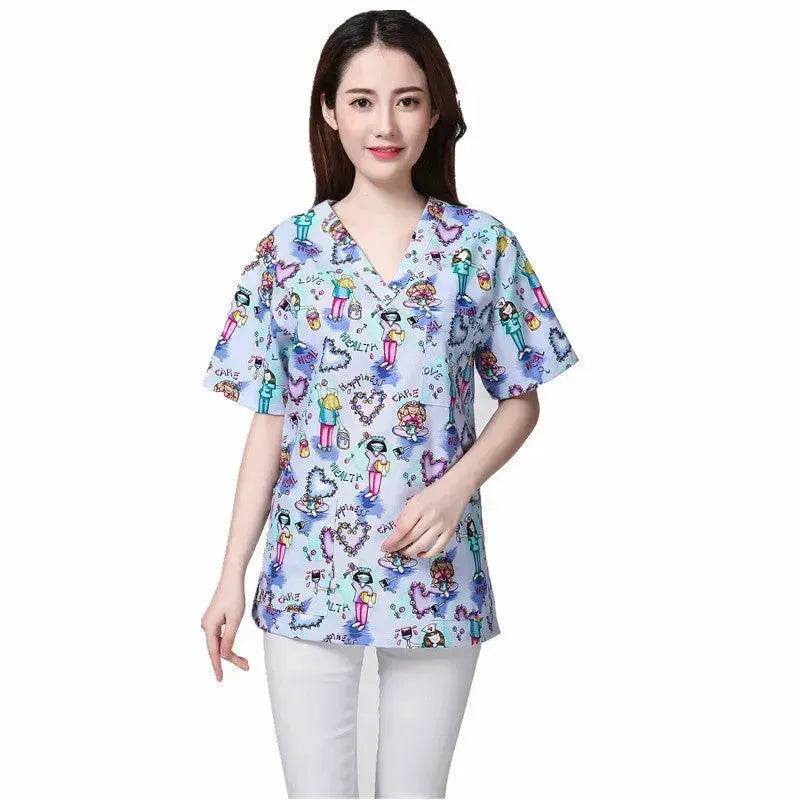 Cartoon Printing Hand Washing Suit Short Sleeve Small Shirt Beautician Pet Hospital Brush Hand Doctor Overalls - www.Shopthatapp.com
