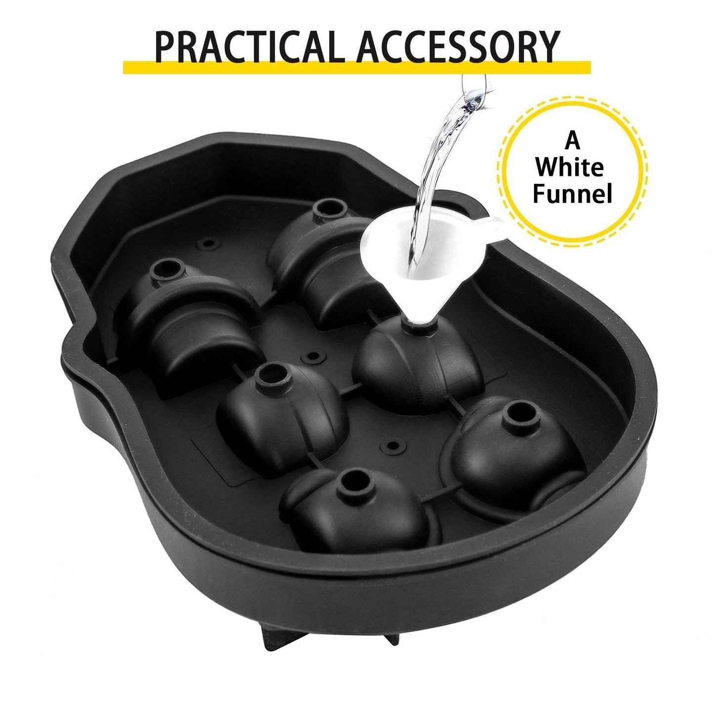 Skull Ice Cube Tray, 6-Grid Skull Ice Ball Maker, Flexible Black Silicone Ice Tray With Lid & Funnel, Skull Ice Cubes In 3 Distinct Patterns For Beverages & Chocolates On Parties & Holidays - www.Shopthatapp.com