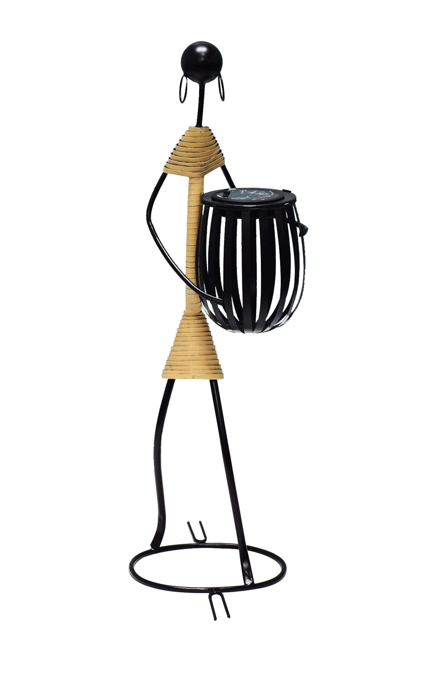 Abstract Tribal Lady Figurine Metal Sculpture holding Solar light - www.Shopthatapp.com