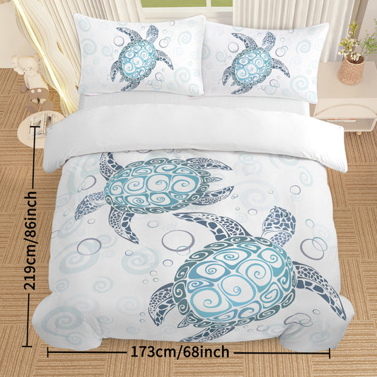 Sea Turtle Bedding Aqua Teal Blue Duvet Cover Sets Beach Turtle Bed Sets Ocean 3 Piece Turtle Themed Comforter Cover With 2 Pillowcases Twin Full Queen King Size - www.Shopthatapp.com
