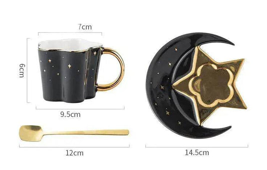 4pc set Creative Porcelain Ceramic Coffee Cup With Star And Moon Saucer - www.Shopthatapp.com