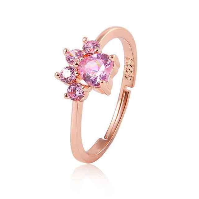 PetWithMe Adjustable Paw Ring with Sparkling Pink Gems