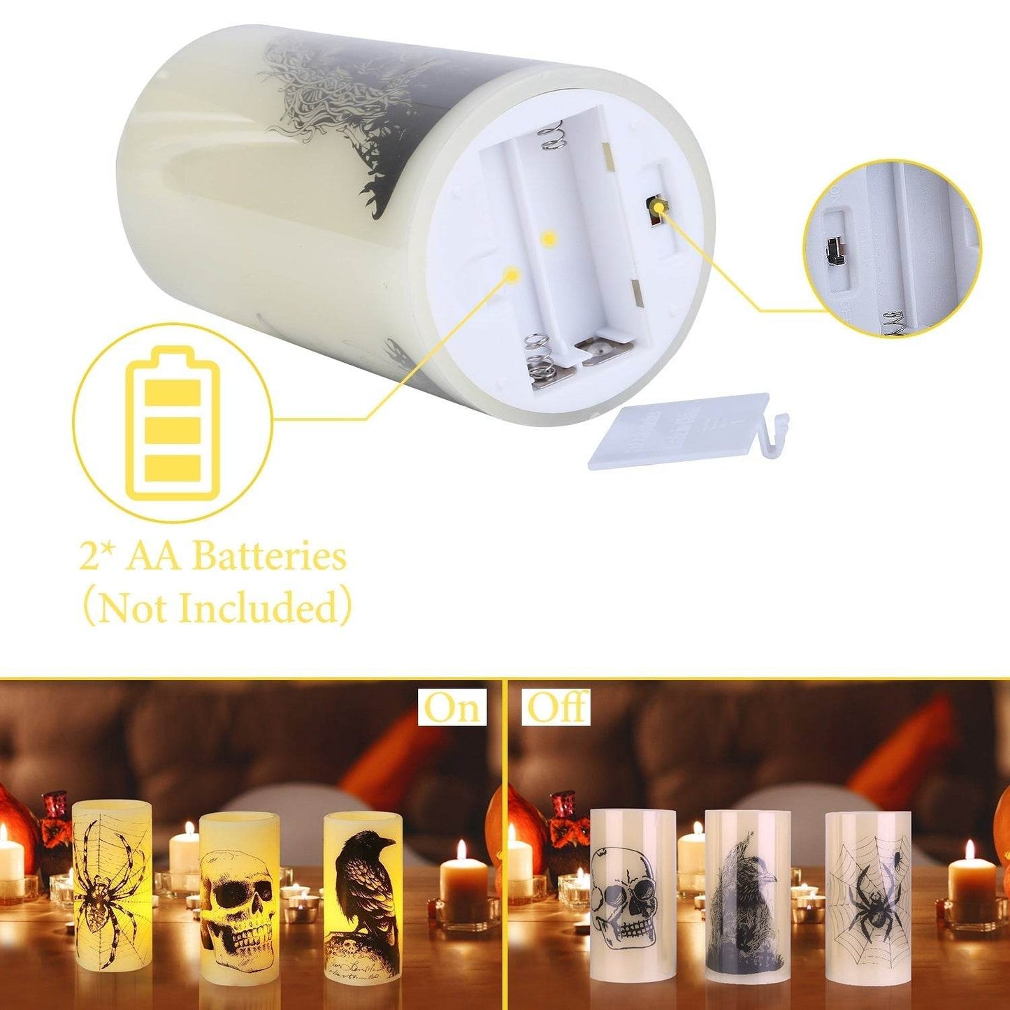 3 Pack Halloween Flameless Candle Lamp With Timer Setting Battery Operated Warm Orange Light Candles For Halloween Party Decoration - www.Shopthatapp.com