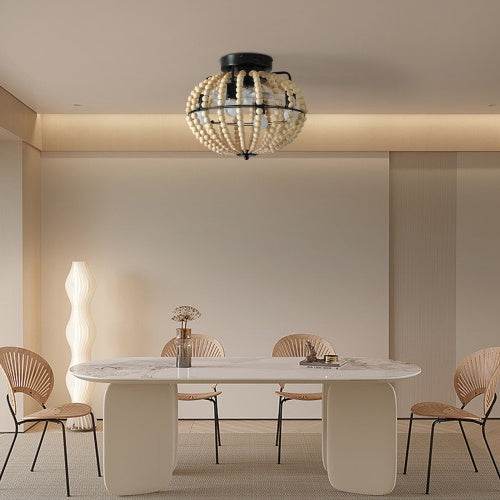 Beaded Fan Lamp Wooden Beaded Chandelier Oak White - www.Shopthatapp.com