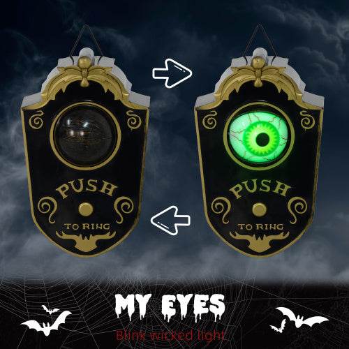 HOMCOM 7.1 Halloween Decoration, Animatronic Doorbell With Simulation Light-up Eyeball, Sound And Motion Activated Animated Prop W Piercing Doorbell Sound - www.Shopthatapp.com
