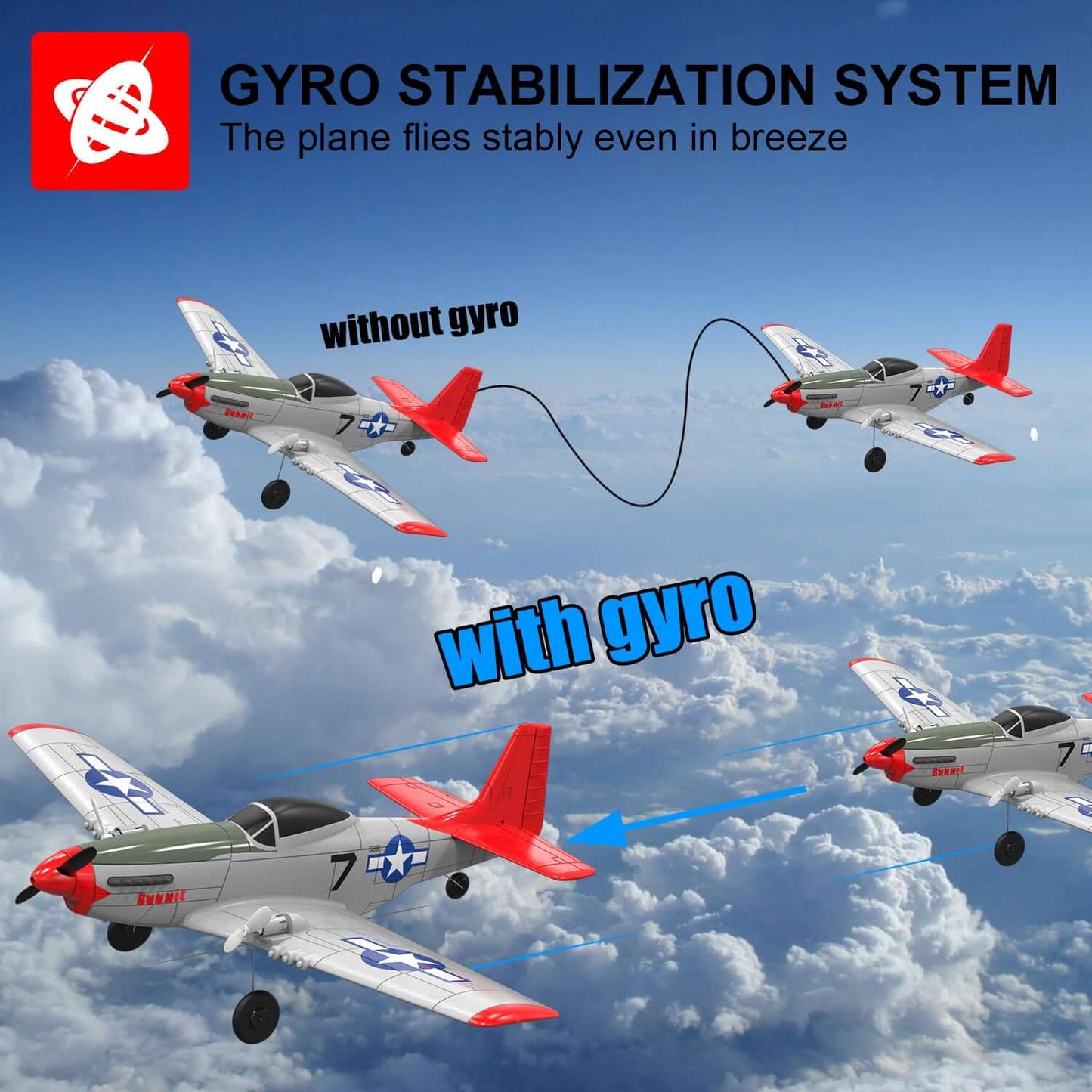 Mustang P51D 2CH Beginner RC Airplane with Gyro Stabilizer for Kids - www.Shopthatapp.com