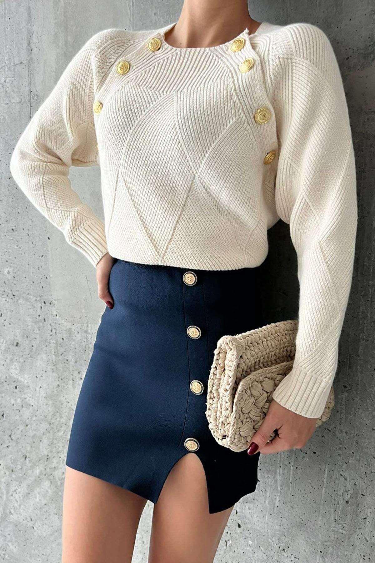 Pull boutonné à col rond Amelia