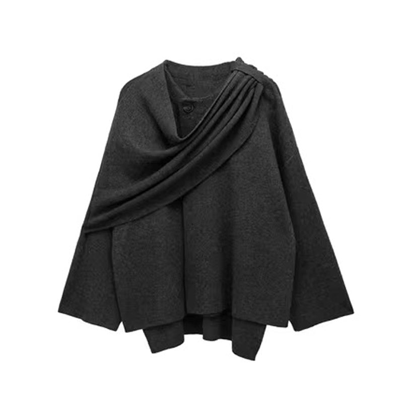 Arden Knitted Cardigan With Asymmetrical Scarf - www.Shopthatapp.com