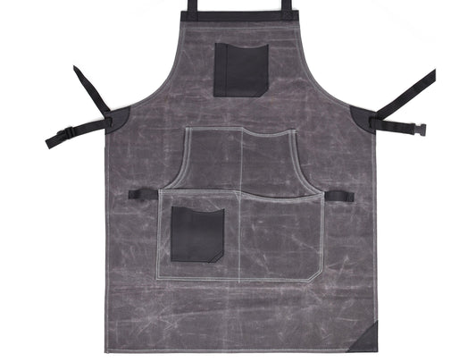 Arucas Leather Canvas Apron - Stress Grey - www.Shopthatapp.com
