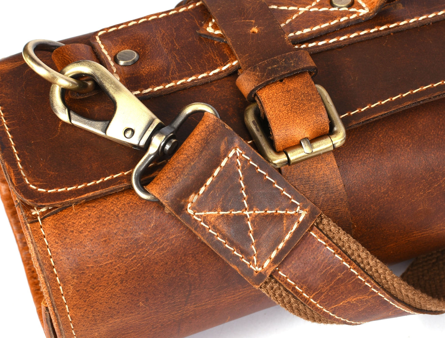 Aurora Leather Knife Roll 10 Slot - Stress Brown - www.Shopthatapp.com