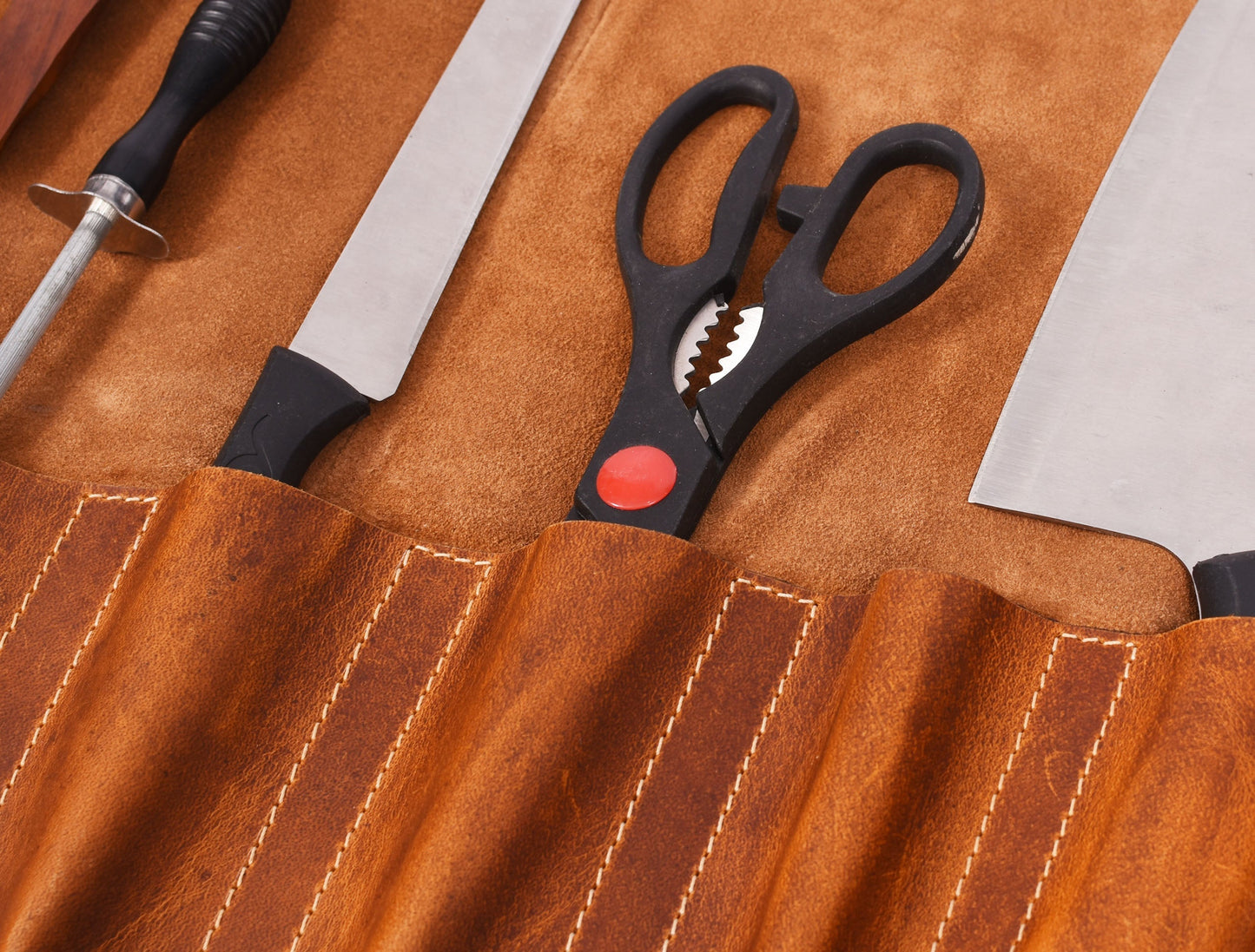 Aurora Leather Knife Roll 10 Slot - Stress Brown - www.Shopthatapp.com