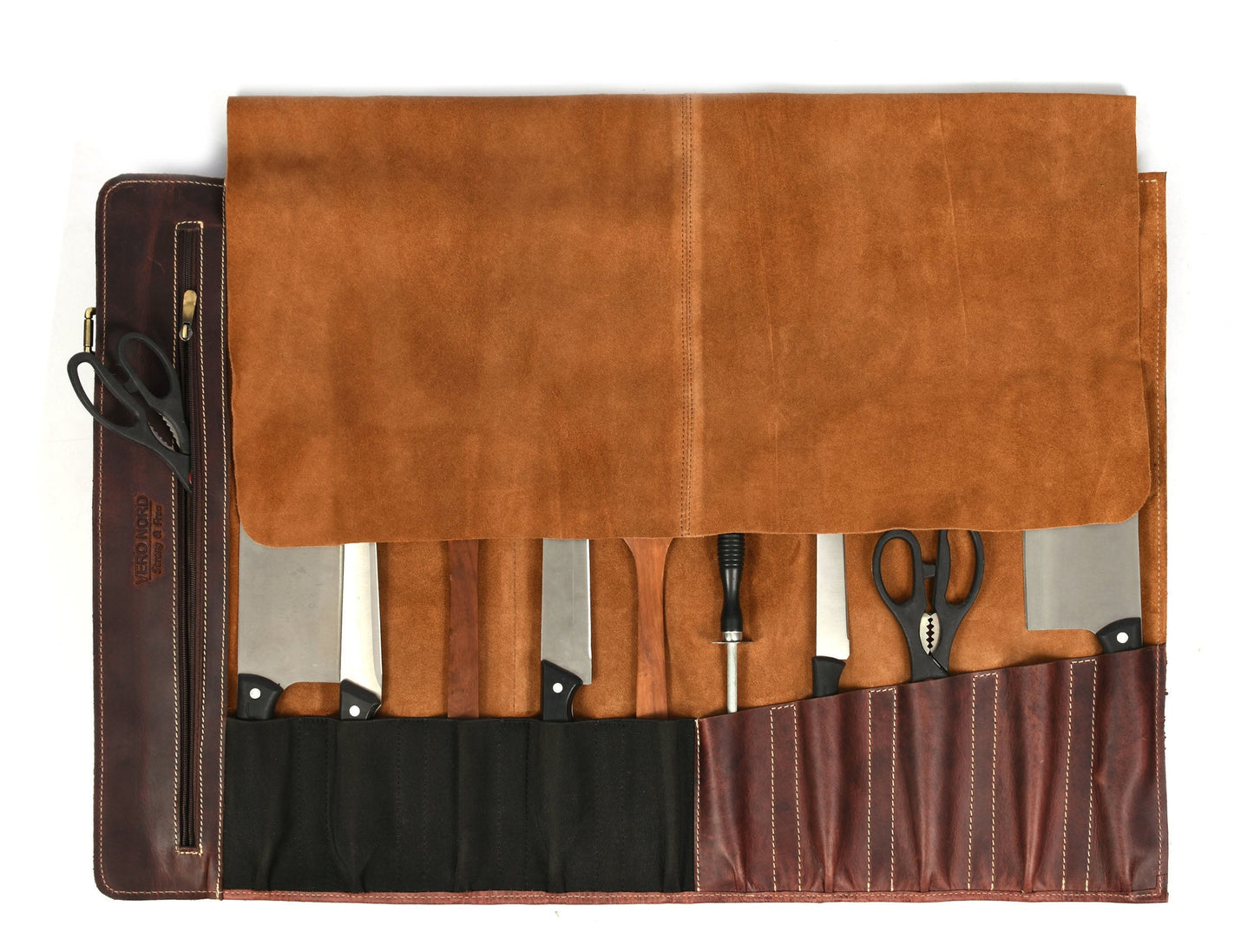 Aurora Leather Knife Roll 10 Slot - Stress Brown - www.Shopthatapp.com