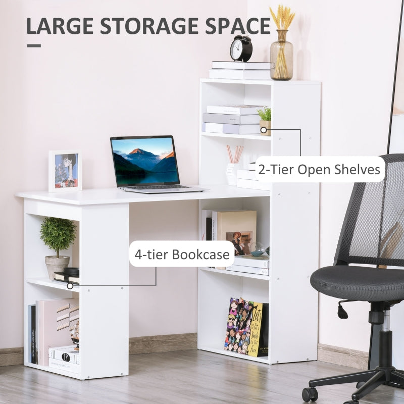 Bureau d'ordinateur moderne de 120 cm, étagère, table d'étude, poste de travail, ordinateur portable, bureau à domicile, 6 étagères, blanc