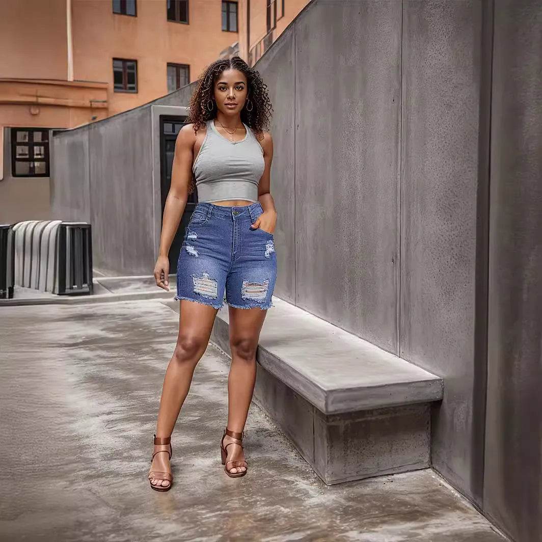 Denim With Hole Shorts For Women - www.Shopthatapp.com