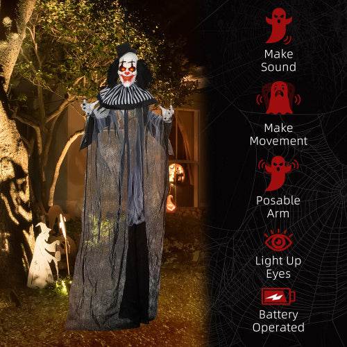HOMCOM 6 Life Size Outdoor Halloween Decoration, Classic Black And White Striped Clown Animatronic, Sound And Motion Activated Animated Prop With Light Up Eyes Sounds - www.Shopthatapp.com
