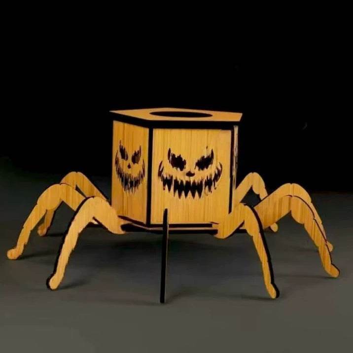 Cross-border New Ghost Halloween Spider Mini Lantern Candlestick Decorations Interesting Ornaments Wooden Craftwork - www.Shopthatapp.com