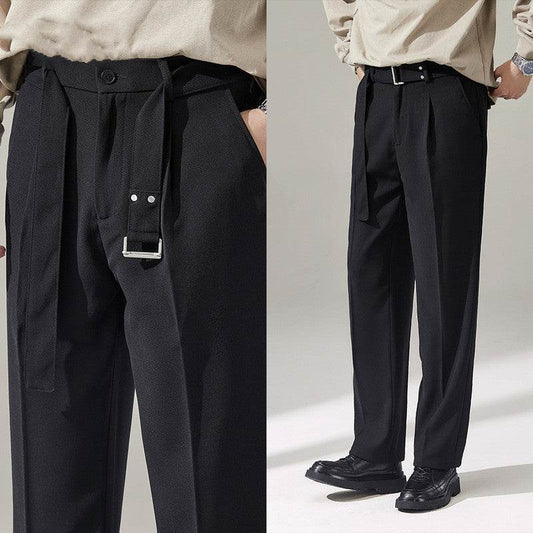 Detachable Belt Draping Wide-leg Suit Chinos Trouser For Men - www.Shopthatapp.com