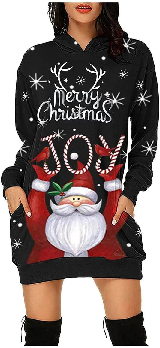 Women's Long-sleeved Christmas Hoodie Sweatshirt Dress Winter - www.Shopthatapp.com