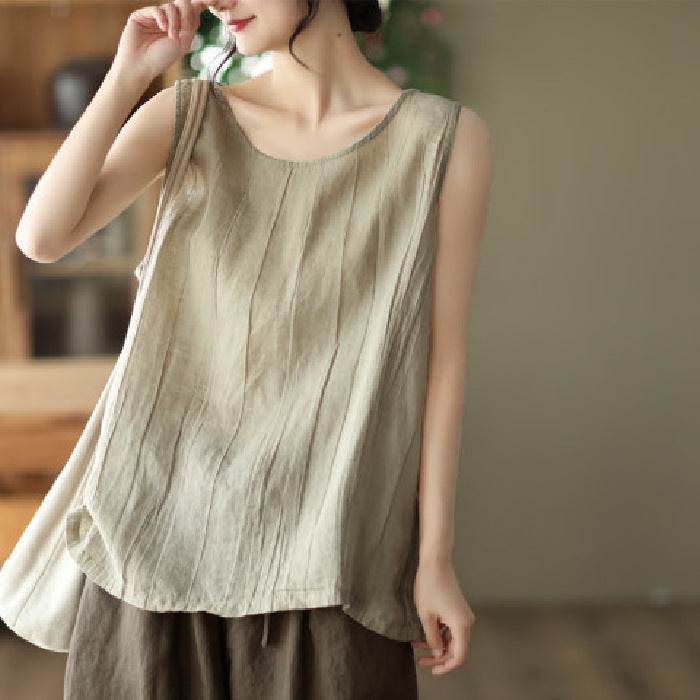 Casual Cotton And Linen Art Solid Color Loose-fitting Versatile summer blouse Top For Women - www.Shopthatapp.com