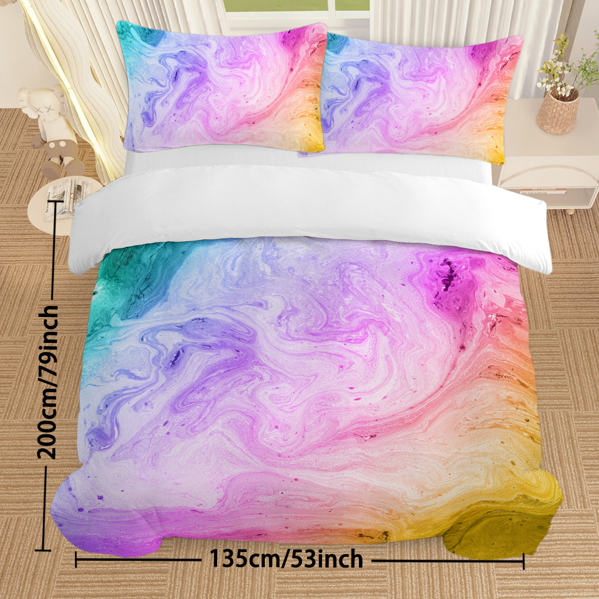 Girly Duvet Cover Rainbow Glitter Ombre Bedding Sets 3 Pcs Chic Purple Blue Green Pastel Bed Spreads Sparkle Quilt Cover Set With 2 Pillow Shams - www.Shopthatapp.com