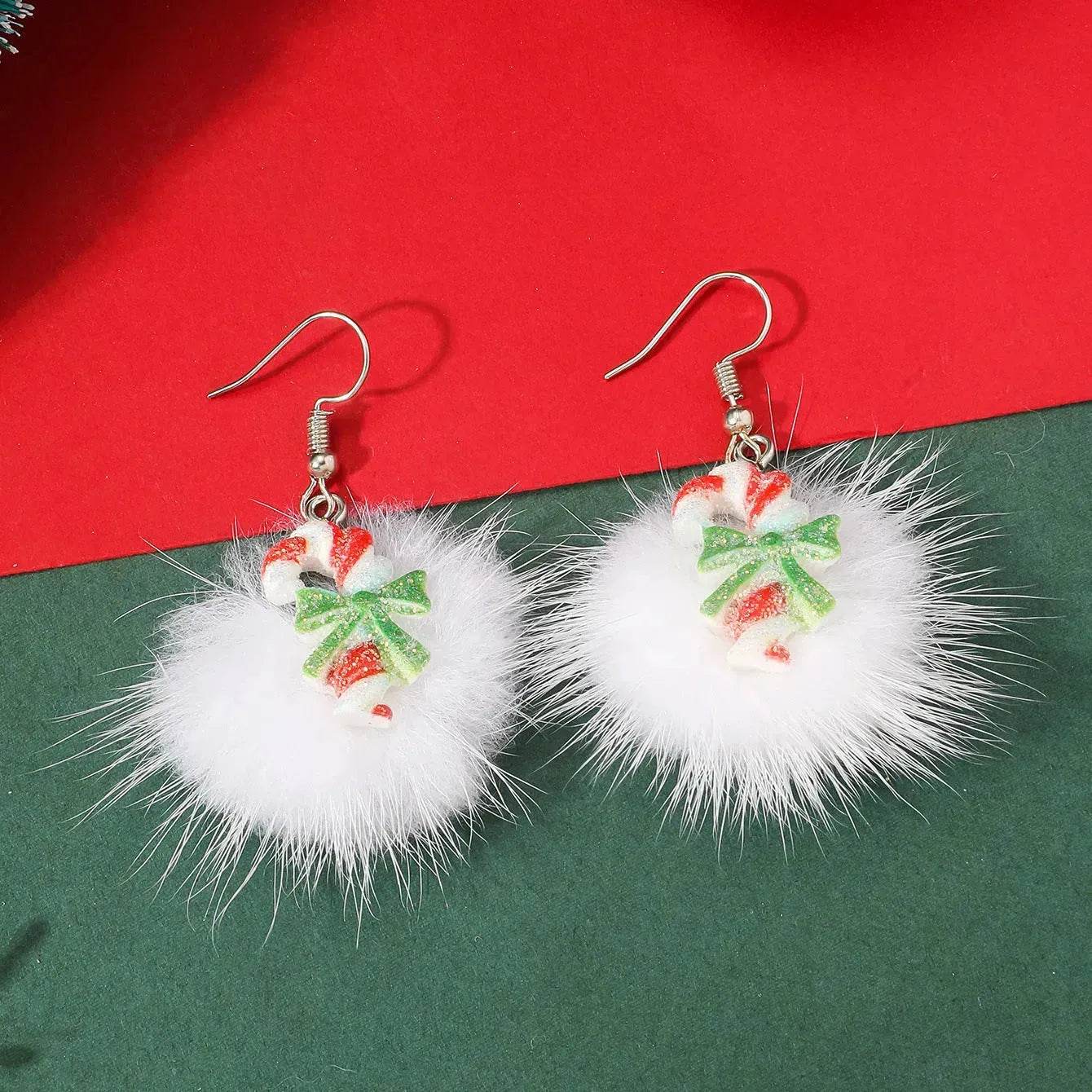Winter Snowflake Hair Ball Earrings Ins Cute Christmas Elk Santa Claus Stock Element Earrings Women Jewelry - www.Shopthatapp.com
