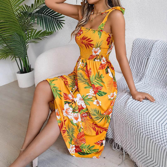 Flowers Print Suspender Corset Dress Ins Fashion Holiday Beach Long Dresses Summer Clothing For Women - www.Shopthatapp.com