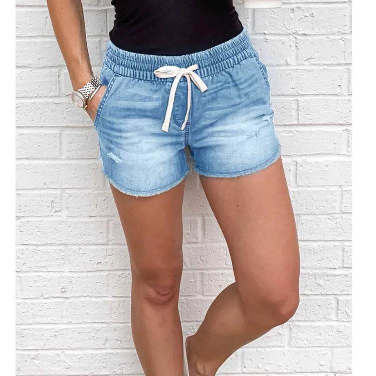 Denim Short Mid Waist Loose Jeans Wash - www.Shopthatapp.com