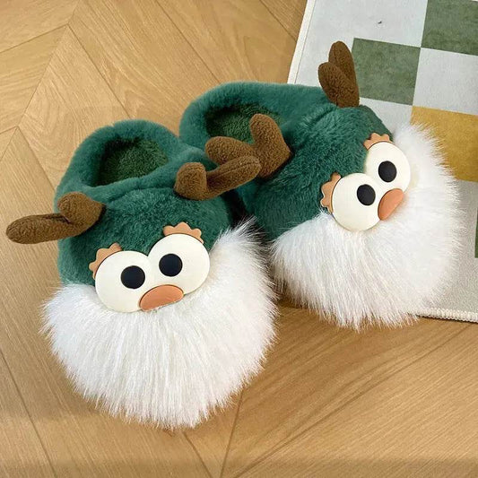 Cute Cartoon Christmas Deer Cotton Shoes Winter Indoor Floor Home Slippers Half-covered Heel Warm Plush Shoes Women - www.Shopthatapp.com