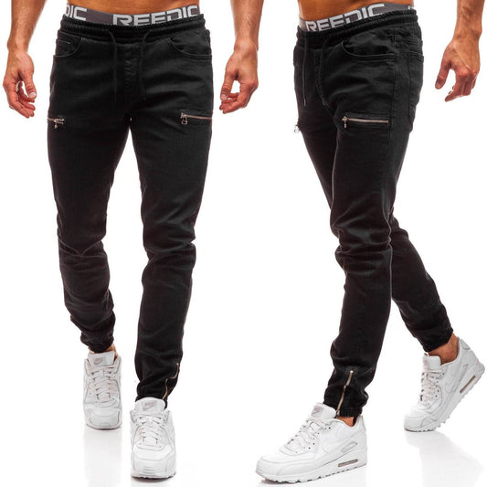 European And American Men's Denim Fabric Casual Frosted Zipper Design Jeans pant Men - www.Shopthatapp.com