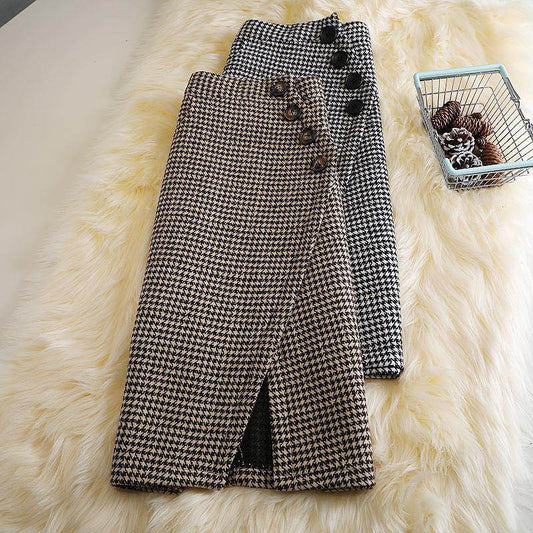 Elegant Women's professional formal business office work Slit Houndstooth pencil Midi Skirt - www.Shopthatapp.com