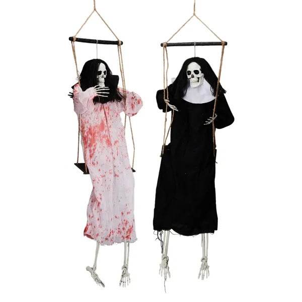 Outdoor Halloween Decorations 2 Packs Hanging Ghosts Decor With Lighted Up Eyes And Horror Scream, 3ft Scary Grim Reaper Swinging Ghost Flying For Yard Patio Lawn Garden - www.Shopthatapp.com