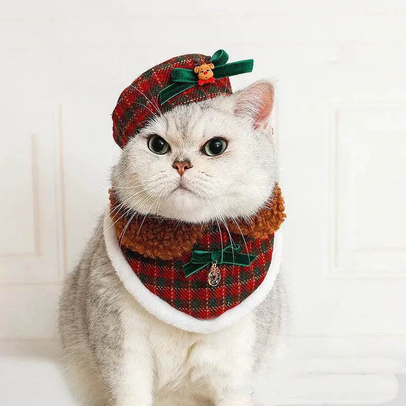 Pet Christmas Cat Hat Bib Dress Up Clothes - www.Shopthatapp.com