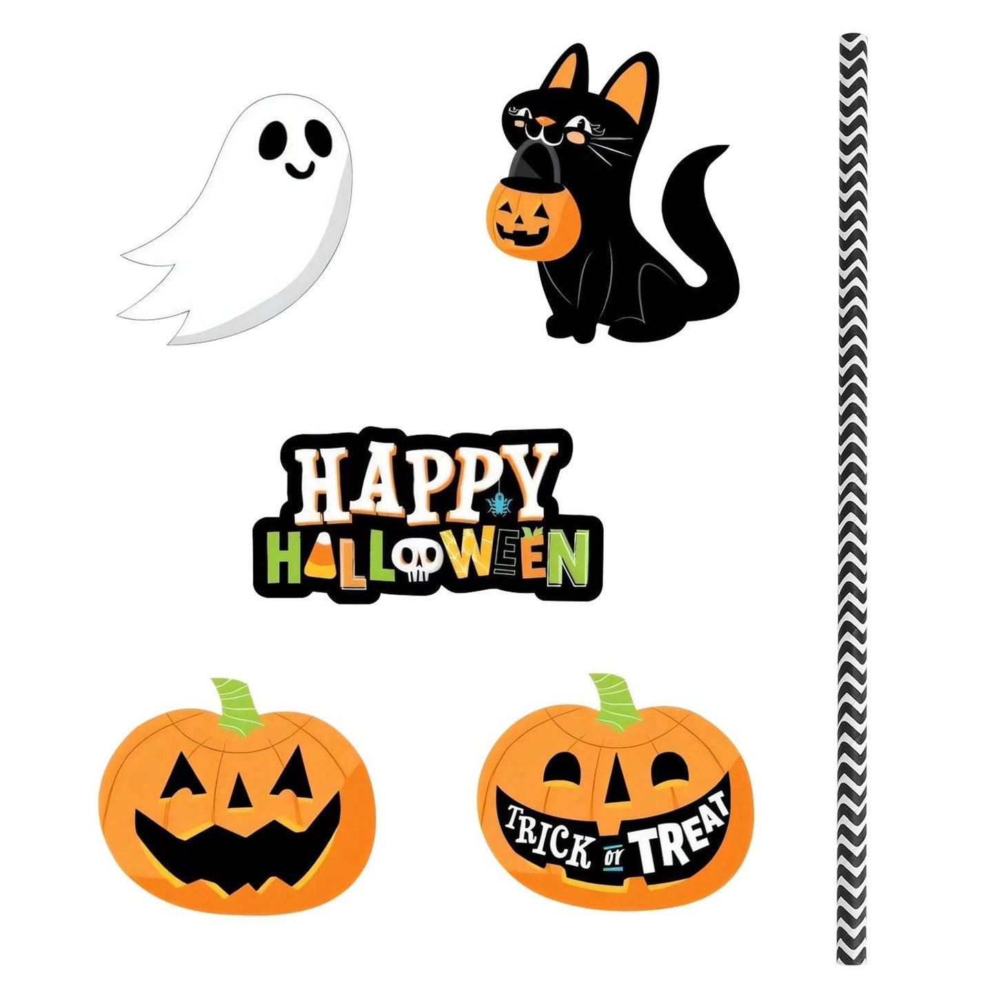 Set Of 25Pcs Halloween Party Striped Decorative Straws Disposable Drinking Straws Paper Straw Decor Happy Halloween Ghost Lantern Black Cat Halloween Party Supplies - www.Shopthatapp.com