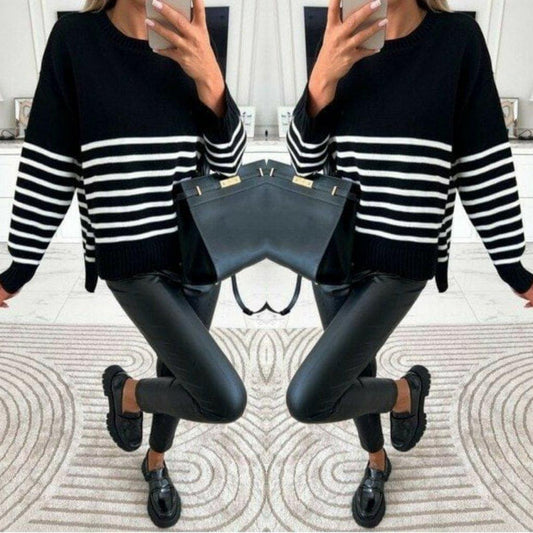 Bella Crew Neck Striped Knitwear Jumper - www.Shopthatapp.com