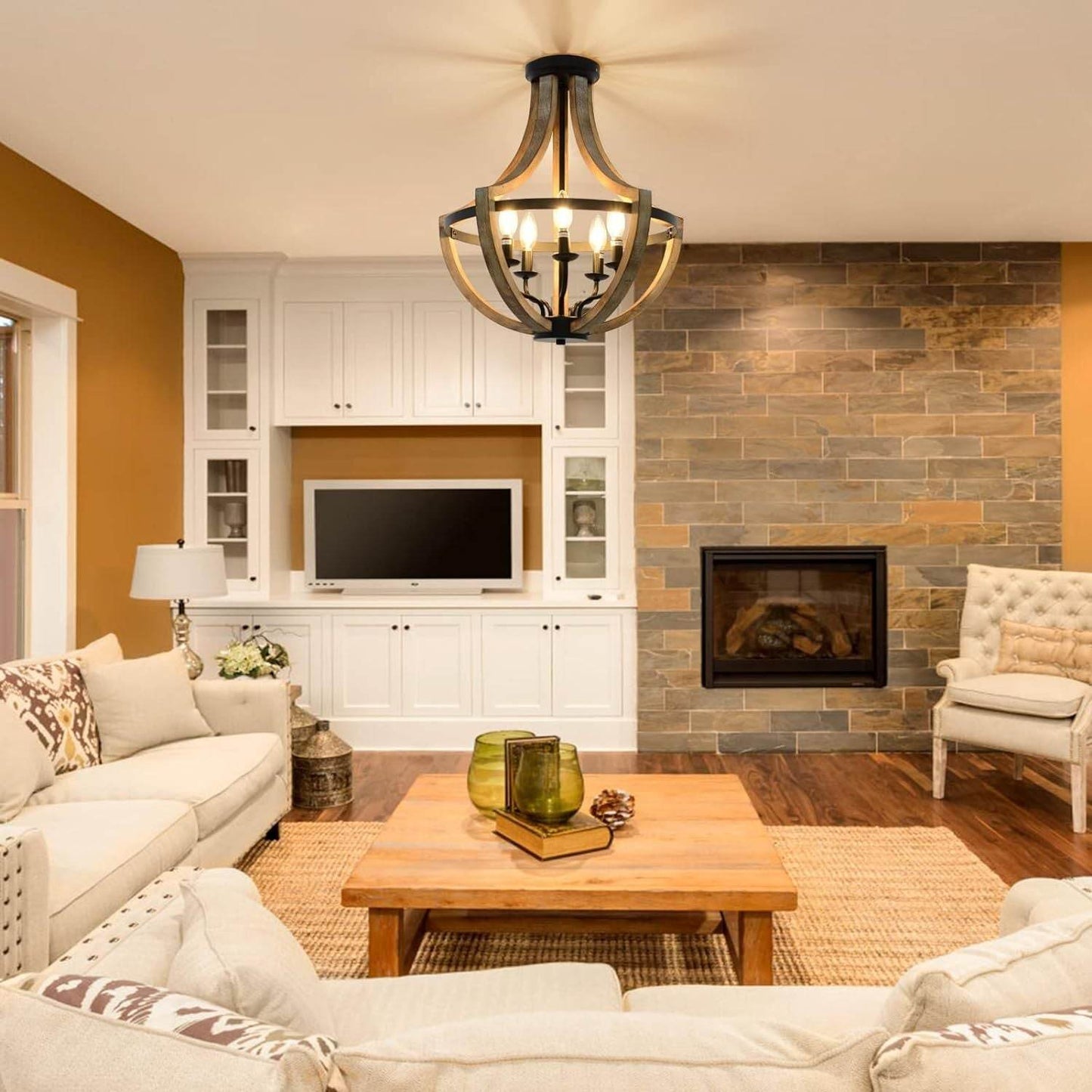 Solid Wood Modern Chandelier For Dining Room, Living Room, Kitchen, Island, Bedroom, Foyer, Height Adjustable, Brown - www.Shopthatapp.com