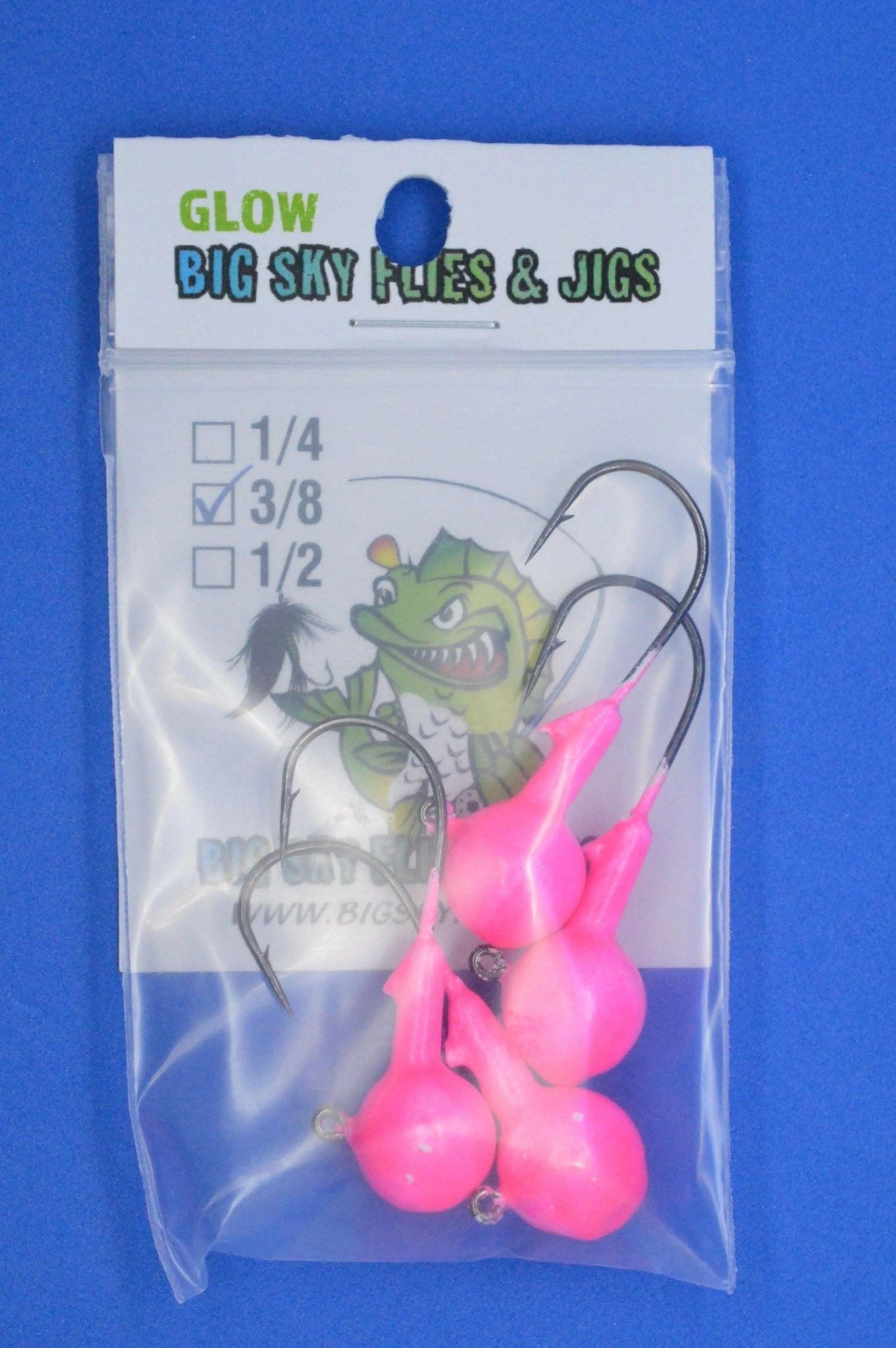 Big Sky Ball Jigs 3/8oz Glow 4/pack - www.Shopthatapp.com