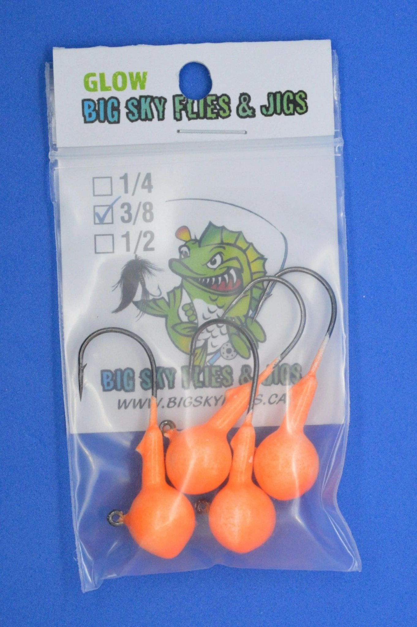 Big Sky Ball Jigs 3/8oz Glow 4/pack - www.Shopthatapp.com