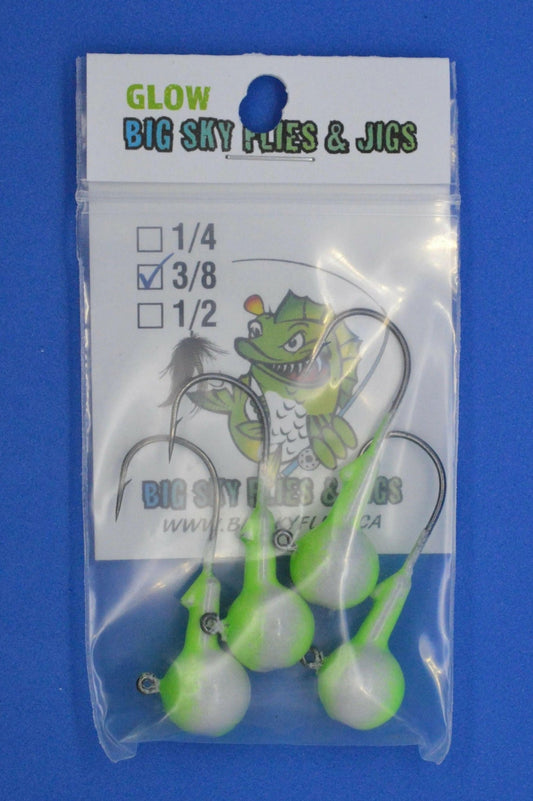 Big Sky Ball Jigs 3/8oz Glow 4/pack - www.Shopthatapp.com