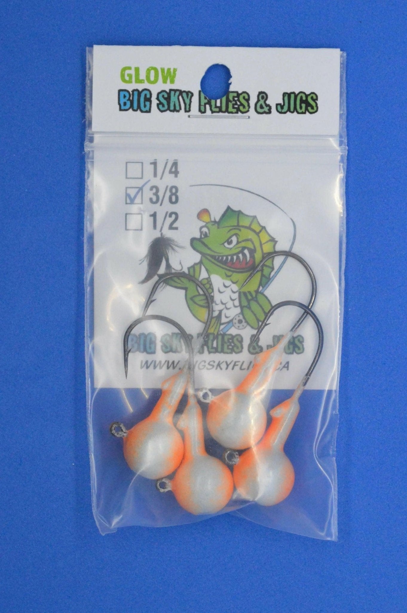 Big Sky Ball Jigs 3/8oz Glow 4/pack - www.Shopthatapp.com