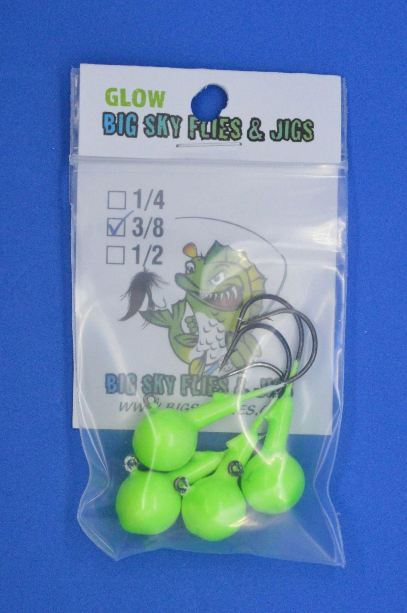 Big Sky Ball Jigs 3/8oz Glow 4/pack - www.Shopthatapp.com